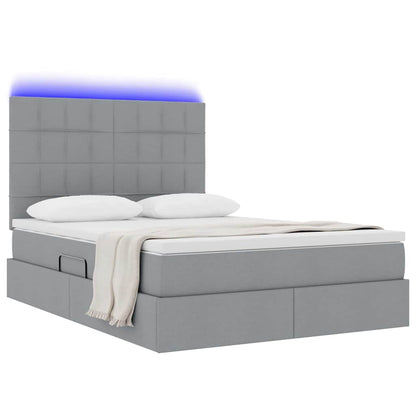 Letto con contenitore e LED con led Grigio chiaro 140 x 190 cm