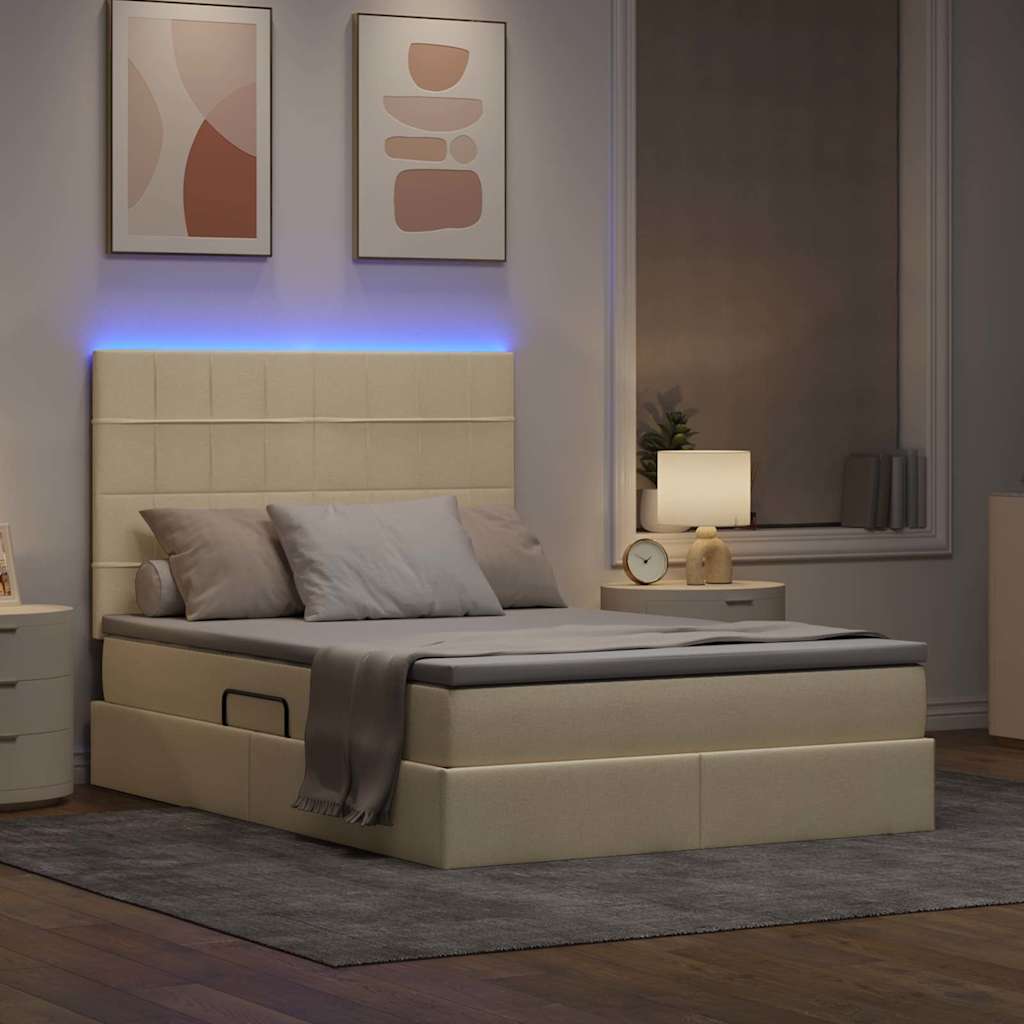 Letto con contenitore e LED Crema 140 x 190 cm Poliestere