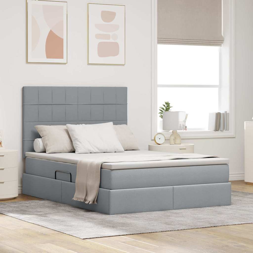 Letto con contenitore e LED con led Grigio chiaro 140 x 200 cm