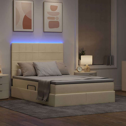 Letto con contenitore e LED Crema 140 x 200 cm Poliestere