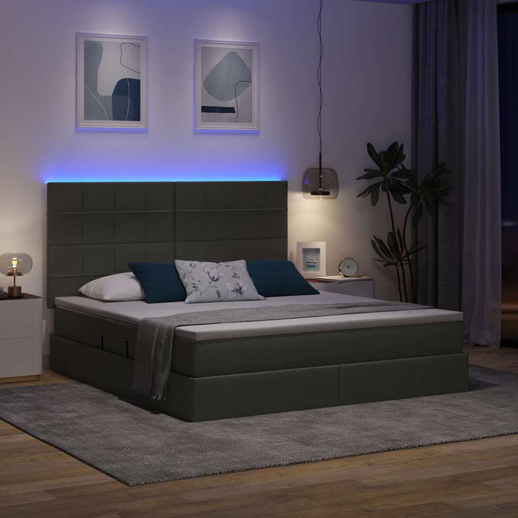 Letto con contenitore e LED con led Grigio scuro 160 x 200 cm