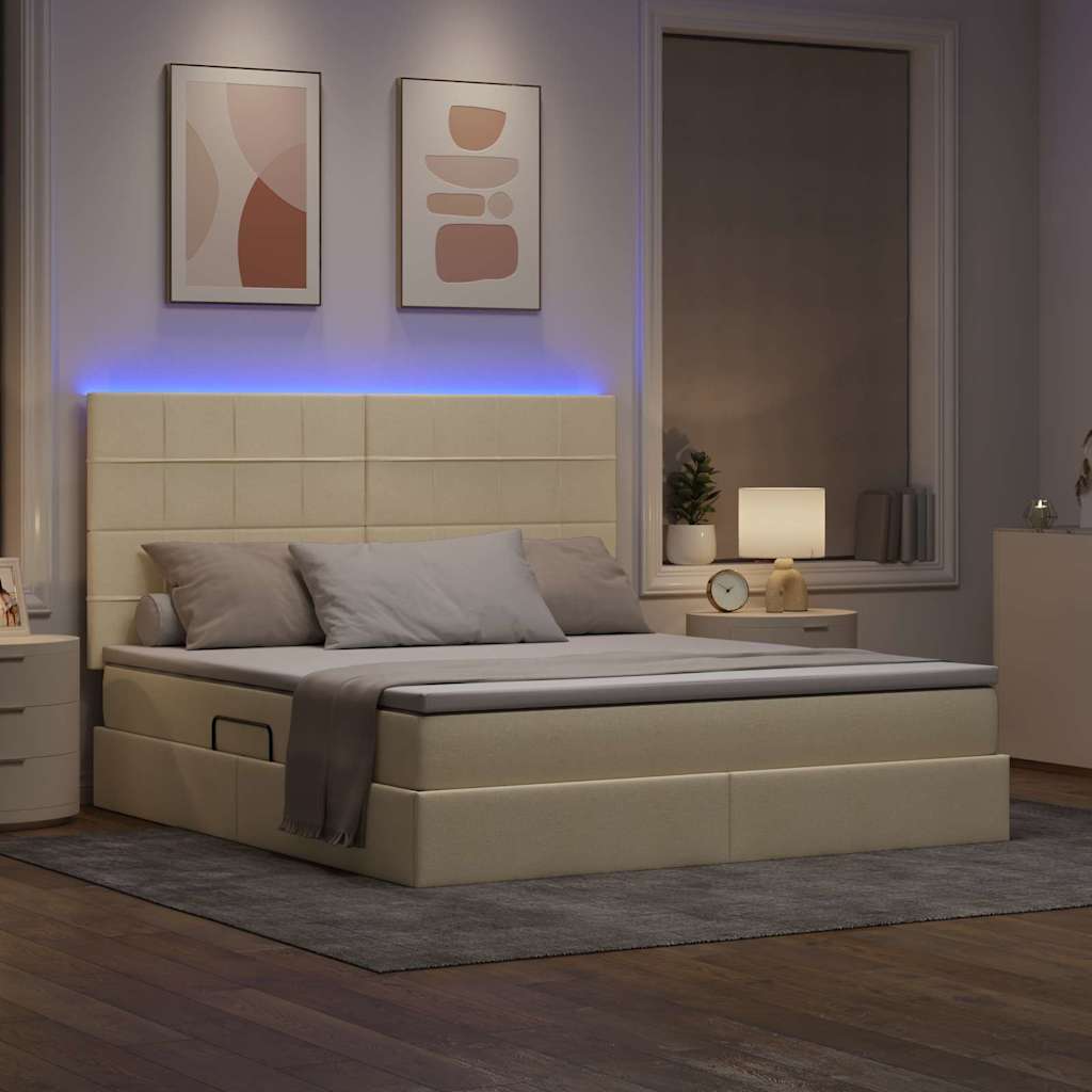 Letto con contenitore e LED Crema 160 x 200 cm Poliestere