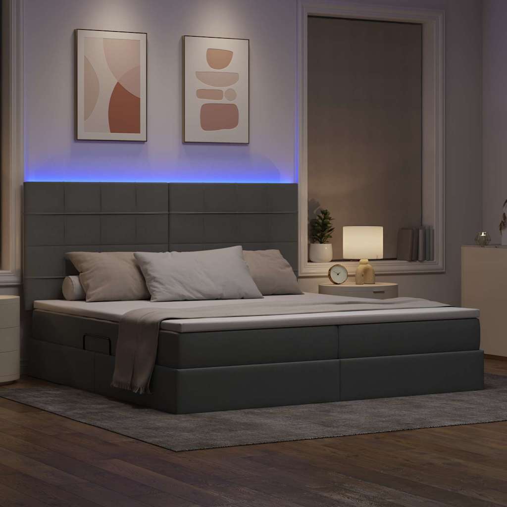 Letto con contenitore e LED con led Grigio chiaro 200 x 200 cm