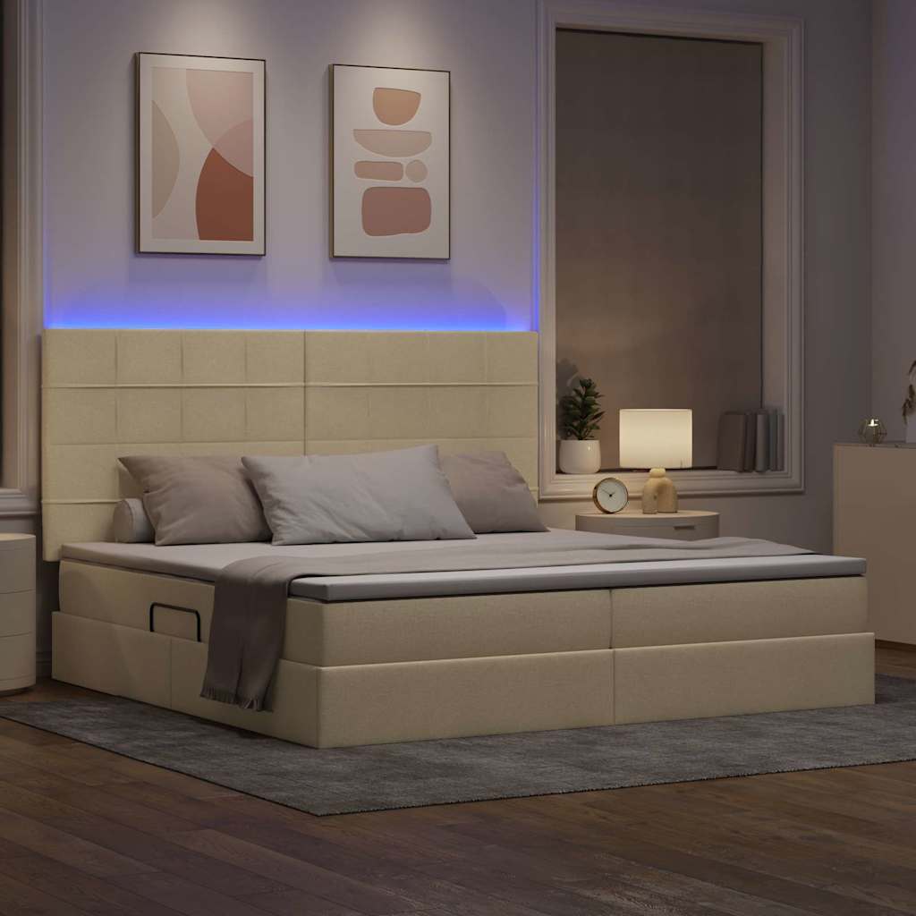 Letto con contenitore e LED Crema 200 x 200 cm Poliestere