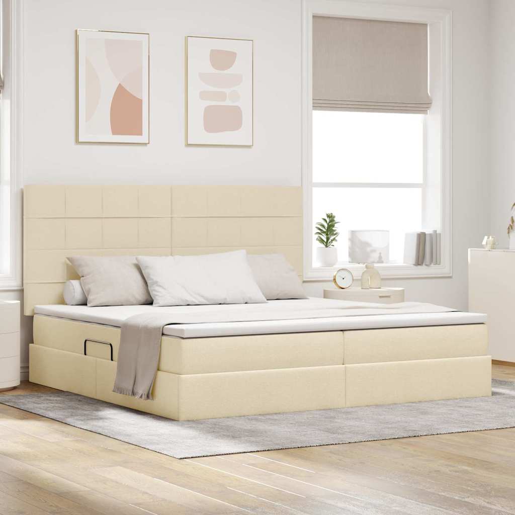 Letto con contenitore e LED Crema 200 x 200 cm Poliestere