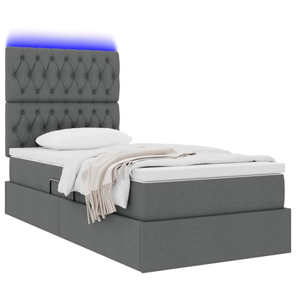 Letto con contenitore e LED Grigio scuro 90 x 190 cm Poliestere