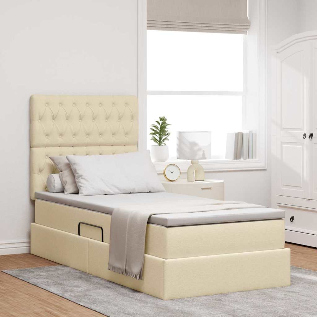 Letto con contenitore e LED Crema 90 x 200 cm Poliestere
