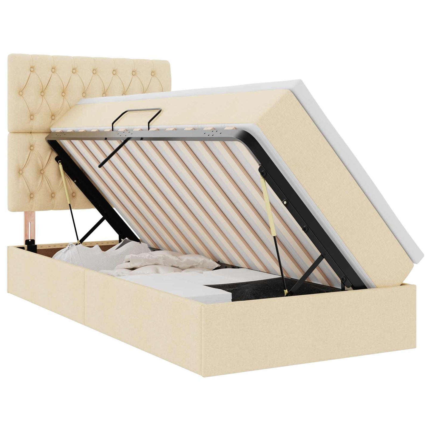 Letto con contenitore e LED Crema 90 x 200 cm Poliestere