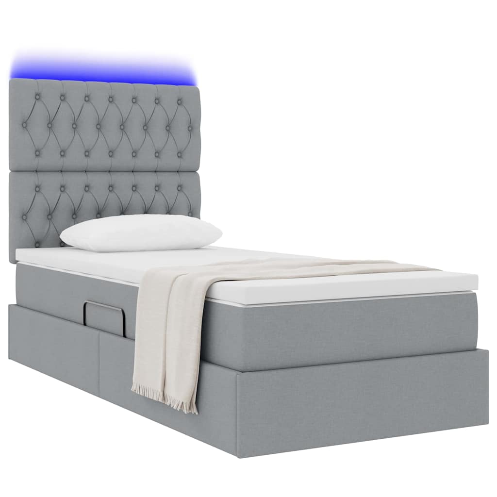 Letto con contenitore e LED con led Grigio chiaro 100 x 200 cm