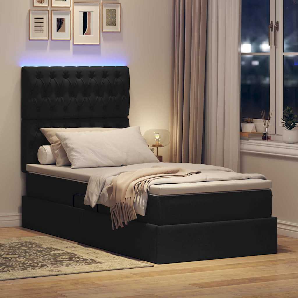 Letto con contenitore e LED Nero 100 x 200 cm Poliestere