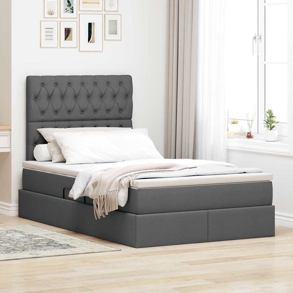 Letto con contenitore e LED con led Grigio scuro 120 x 200 cm