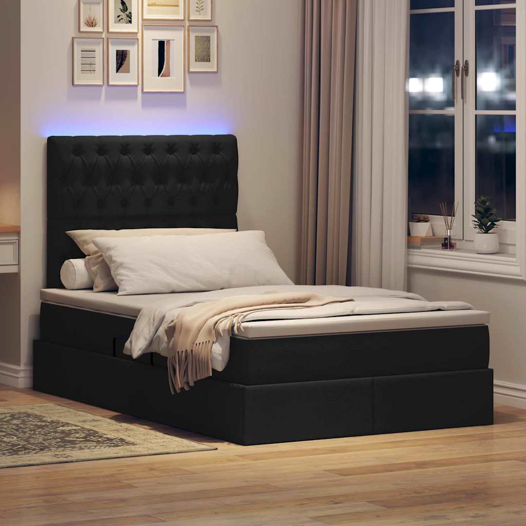 Letto con contenitore e LED Nero 120 x 200 cm Poliestere
