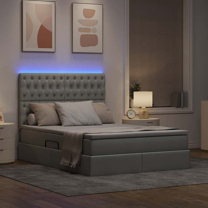 Letto con contenitore e LED con led Grigio chiaro 140 x 190 cm