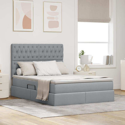 Letto con contenitore e LED con led Grigio chiaro 140 x 190 cm