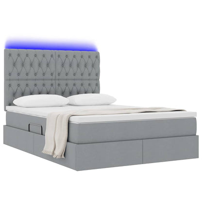 Letto con contenitore e LED con led Grigio chiaro 140 x 190 cm