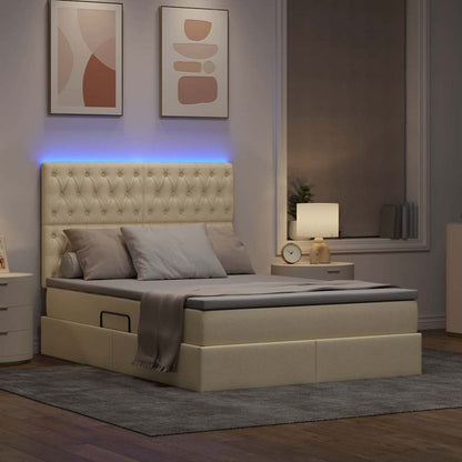 Letto con contenitore e LED Crema 140 x 190 cm Poliestere