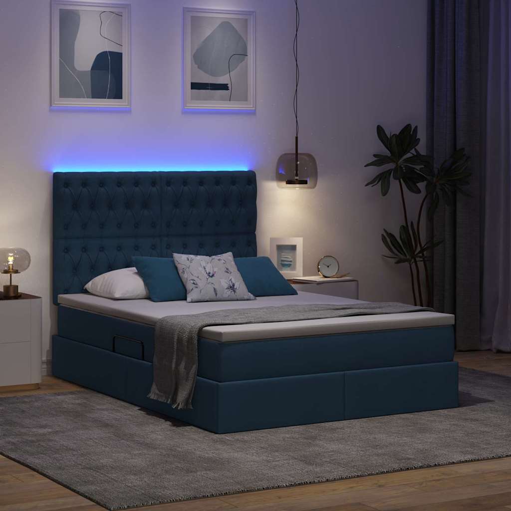 Letto con contenitore e LED con led Blu 140 x 190 cm Poliestere