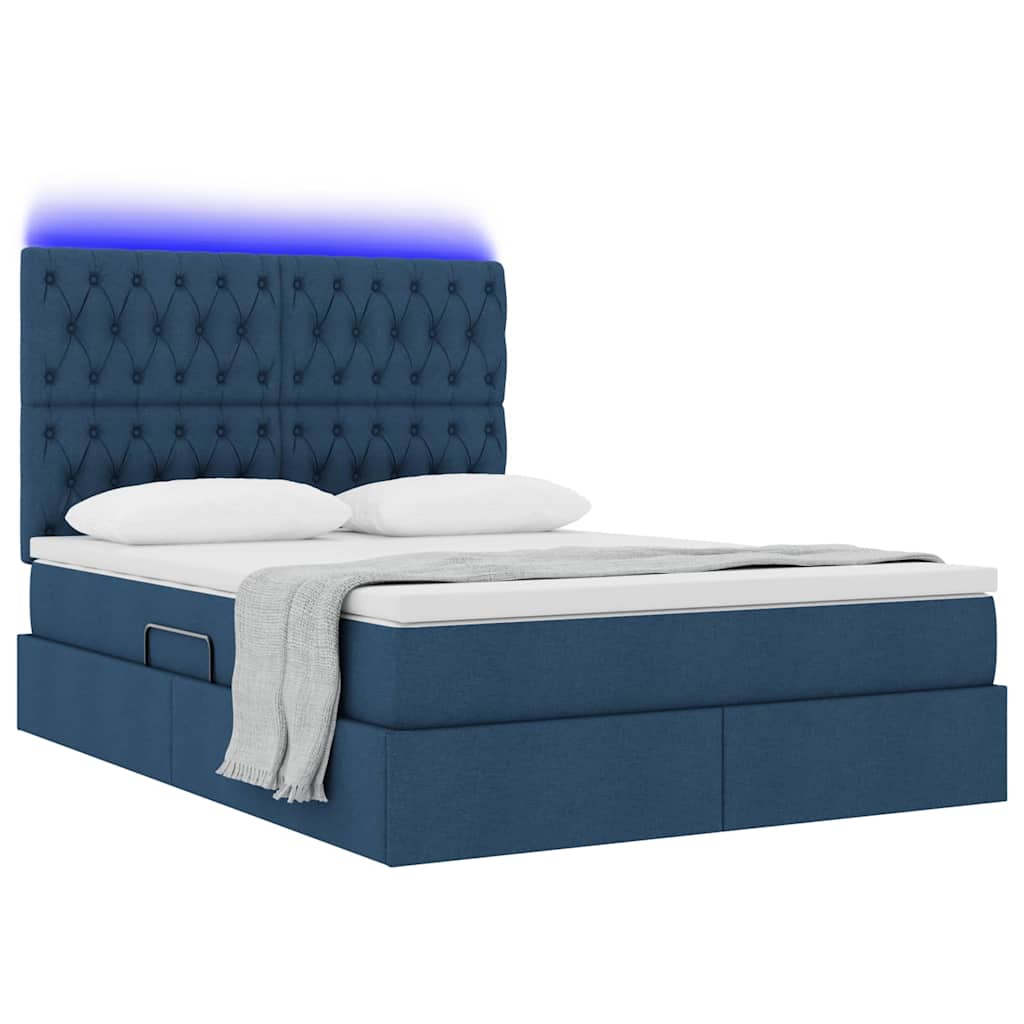 Letto con contenitore e LED con led Blu 140 x 190 cm Poliestere