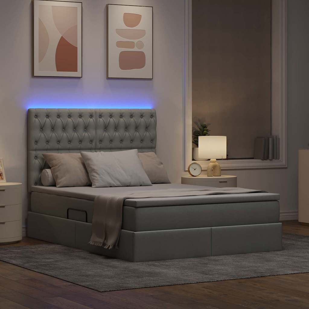 Letto con contenitore e LED con led Grigio chiaro 140 x 200 cm