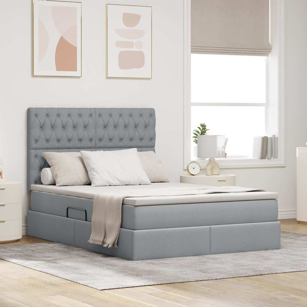 Letto con contenitore e LED con led Grigio chiaro 140 x 200 cm