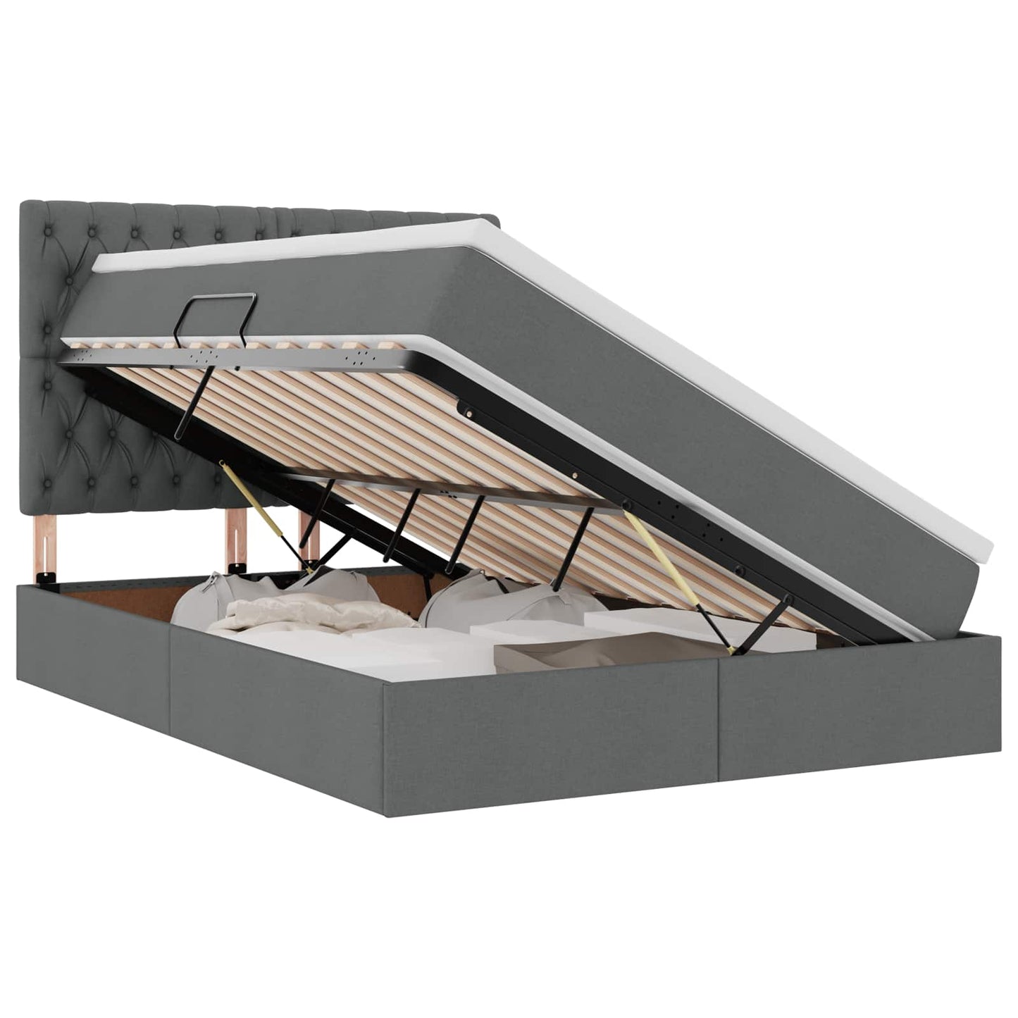 Letto con contenitore e LED con led Grigio scuro 140 x 200 cm