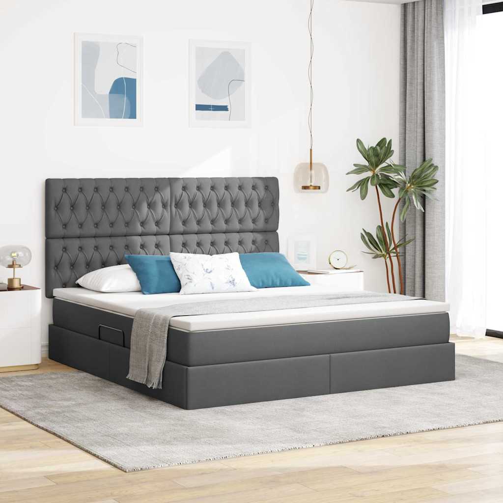 Letto con contenitore e LED con led Grigio scuro 160 x 200 cm