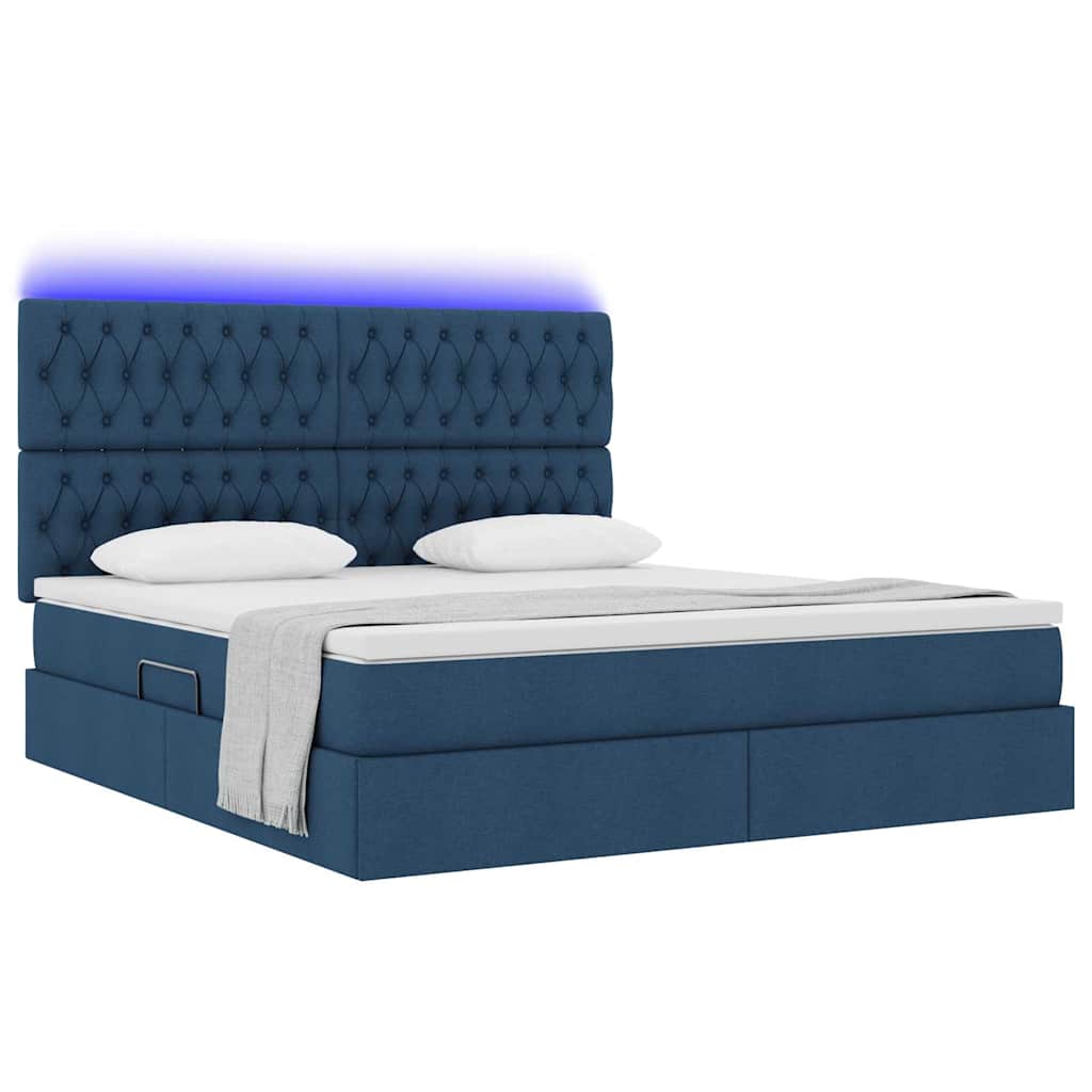 Letto con contenitore e LED con led Blu 160 x 200 cm Poliestere