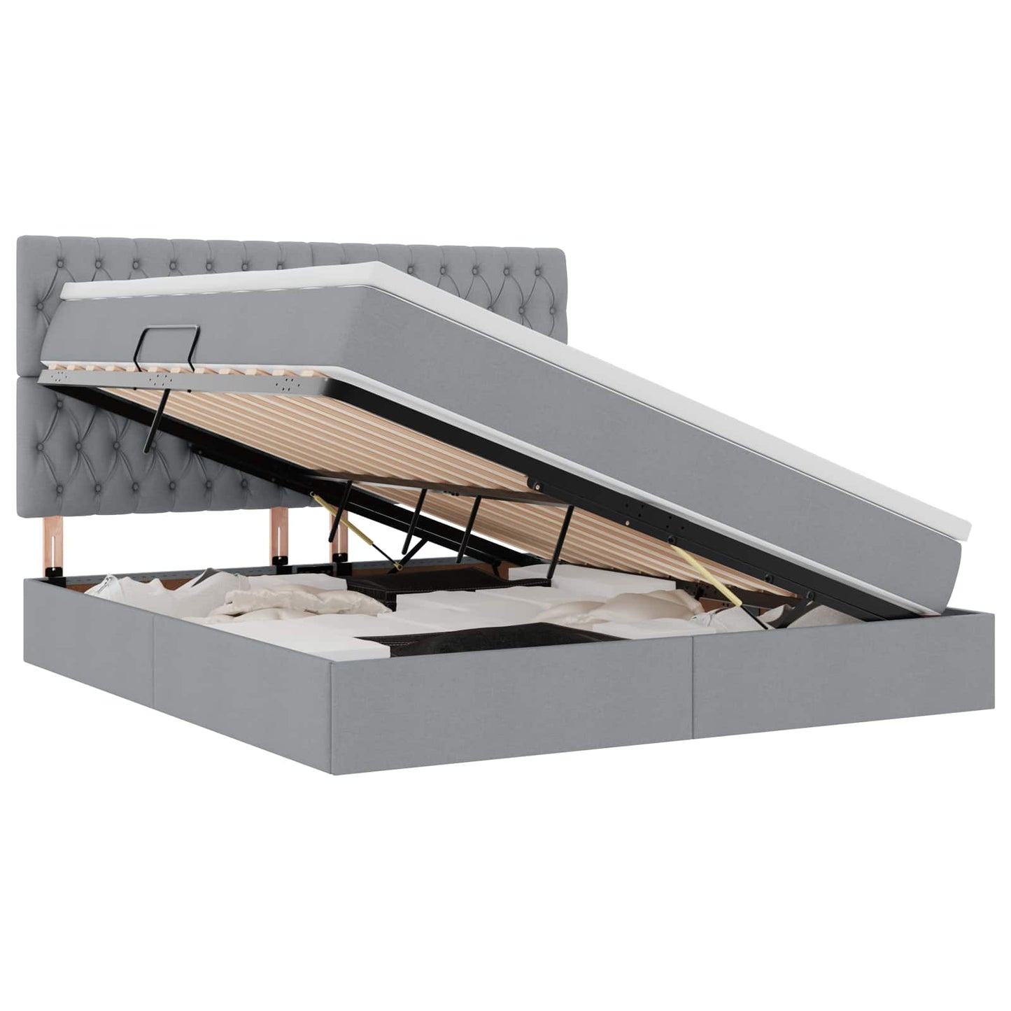 Letto con contenitore e LED con led Grigio chiaro 180 x 200 cm