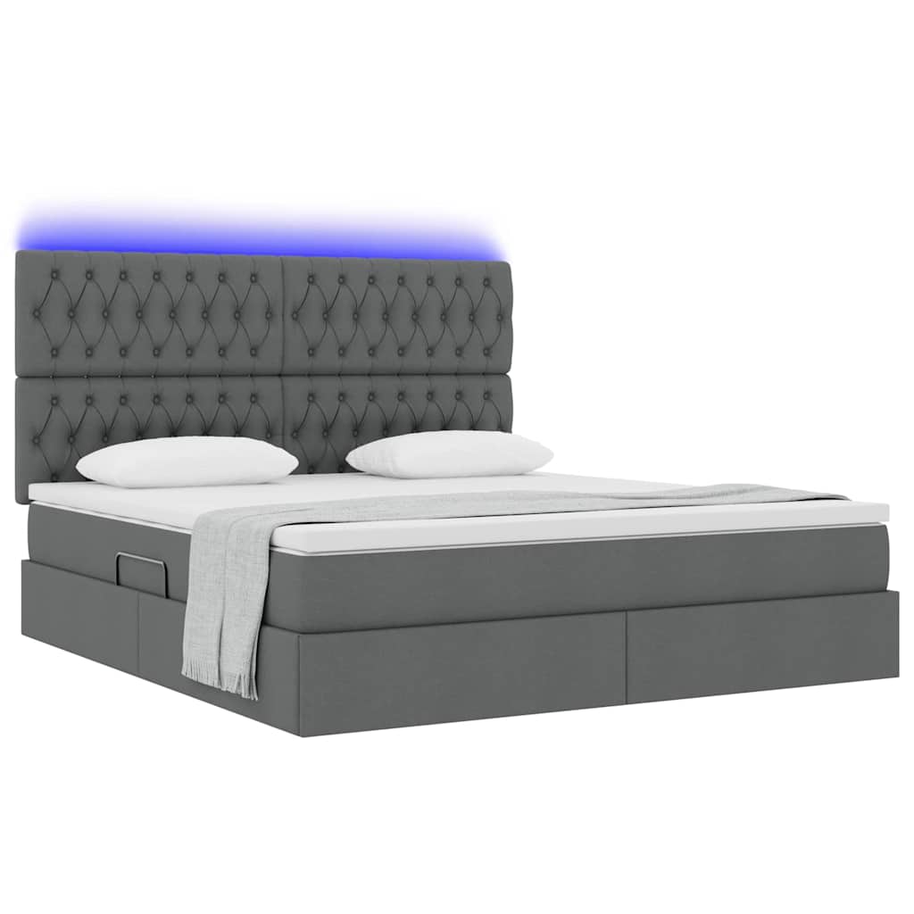 Letto con contenitore e LED con led Grigio scuro 180 x 200 cm