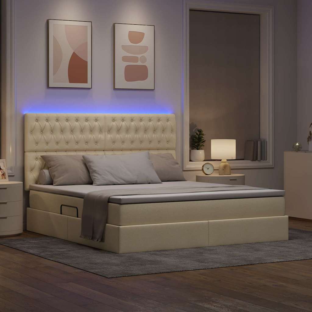 Letto con contenitore e LED Crema 180 x 200 cm Poliestere