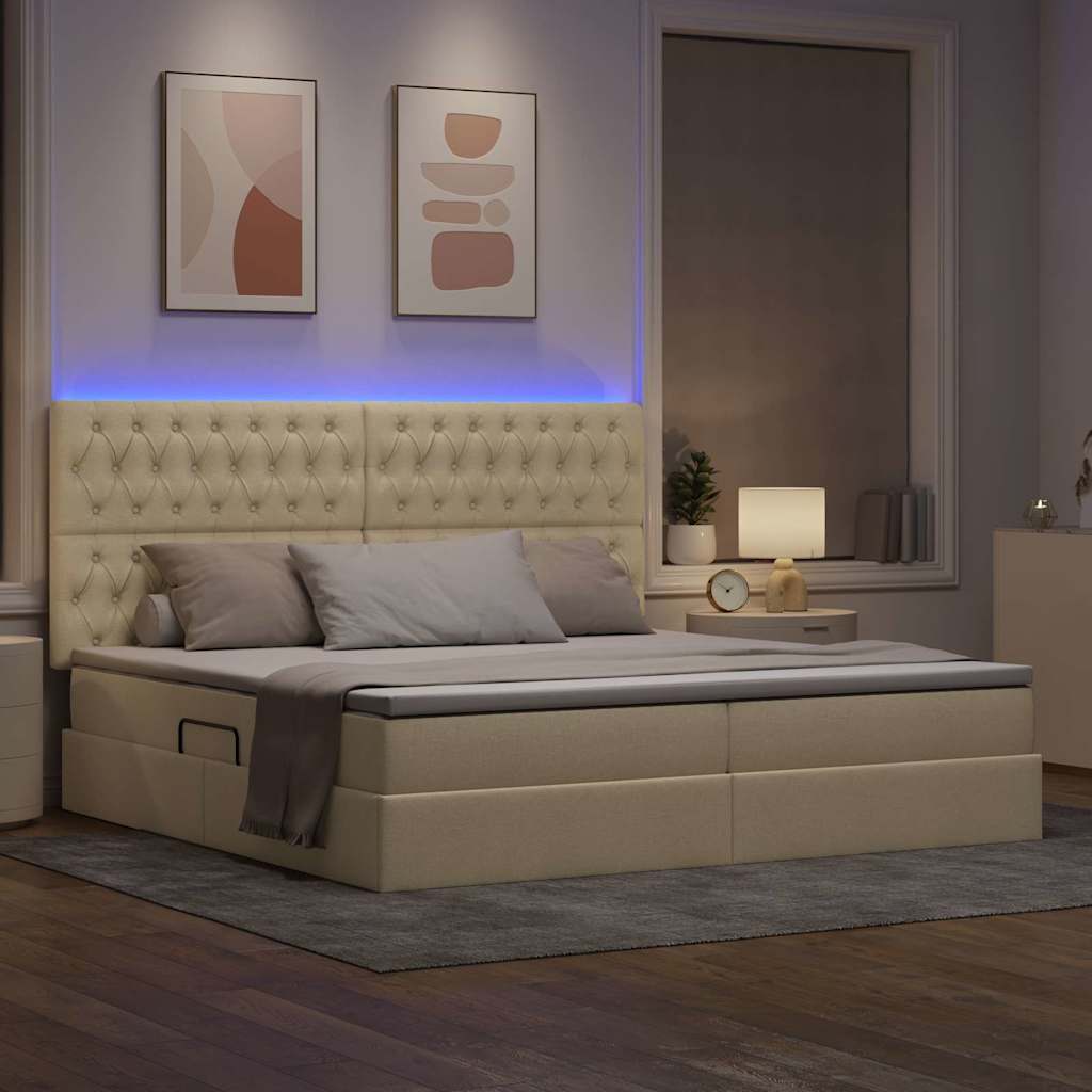 Letto con contenitore e LED Crema 200 x 200 cm Poliestere
