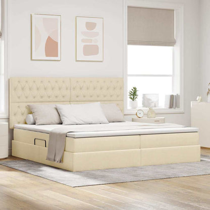 Letto con contenitore e LED Crema 200 x 200 cm Poliestere