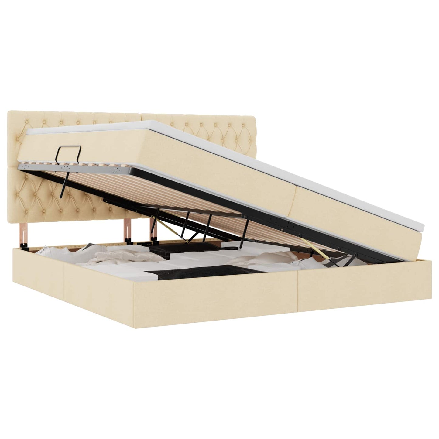 Letto con contenitore e LED Crema 200 x 200 cm Poliestere