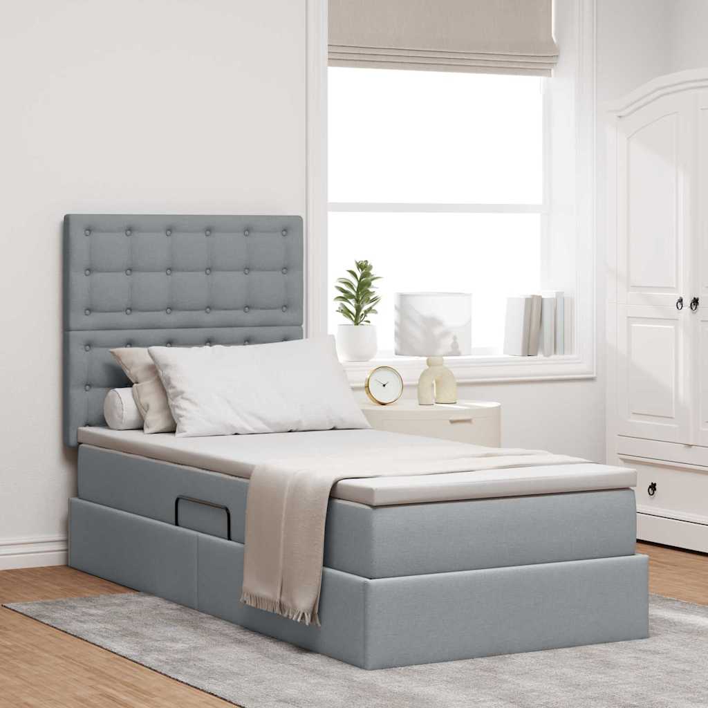 Letto con contenitore e LED con led Grigio chiaro 90 x 190 cm