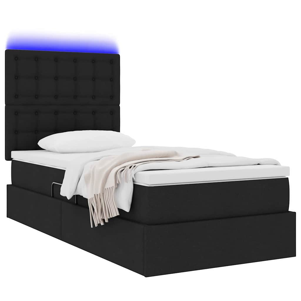 Letto con contenitore e LED con led Nero 90 x 190 cm Poliestere