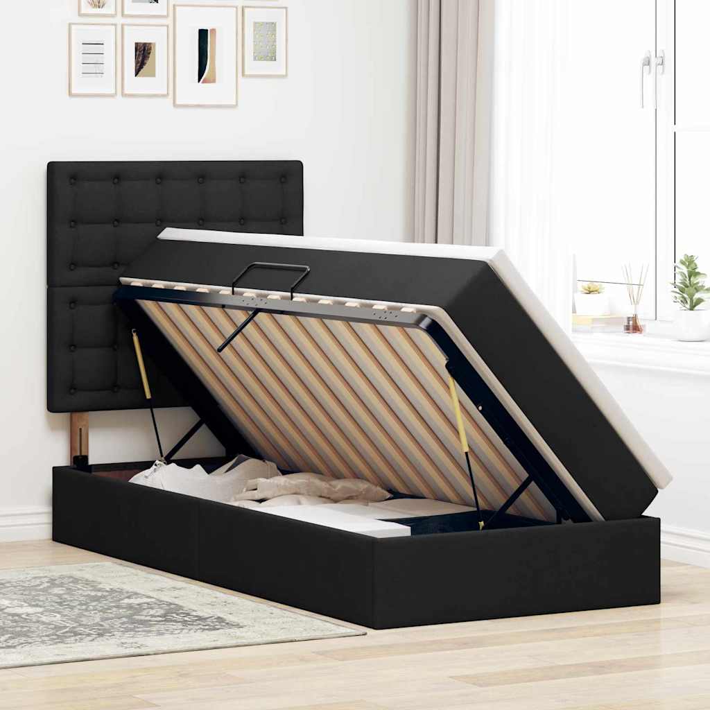 Letto con contenitore e LED con led Nero 90 x 200 cm Poliestere
