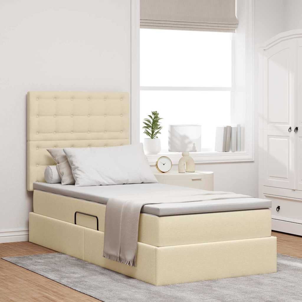 Letto con contenitore e LED Crema 90 x 200 cm Poliestere