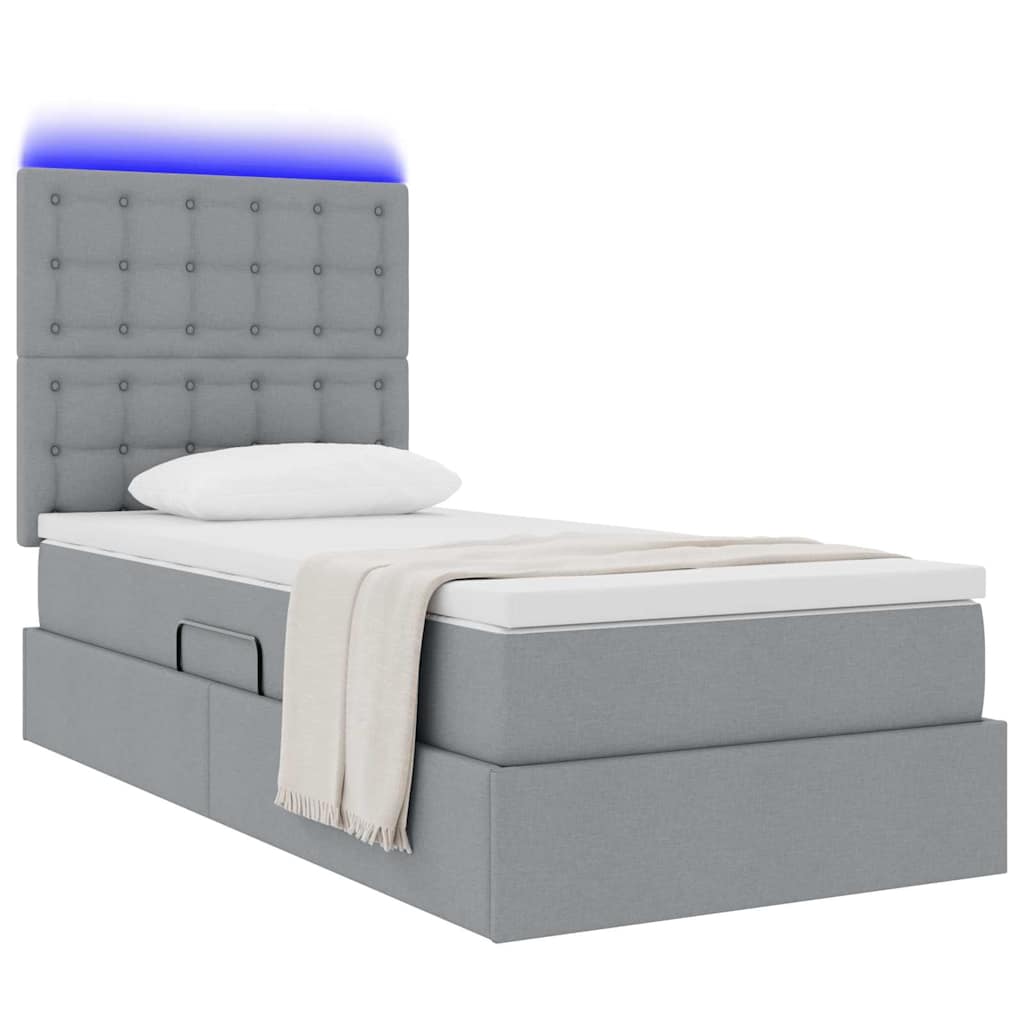 Letto con contenitore e LED con led Grigio chiaro 100 x 200 cm