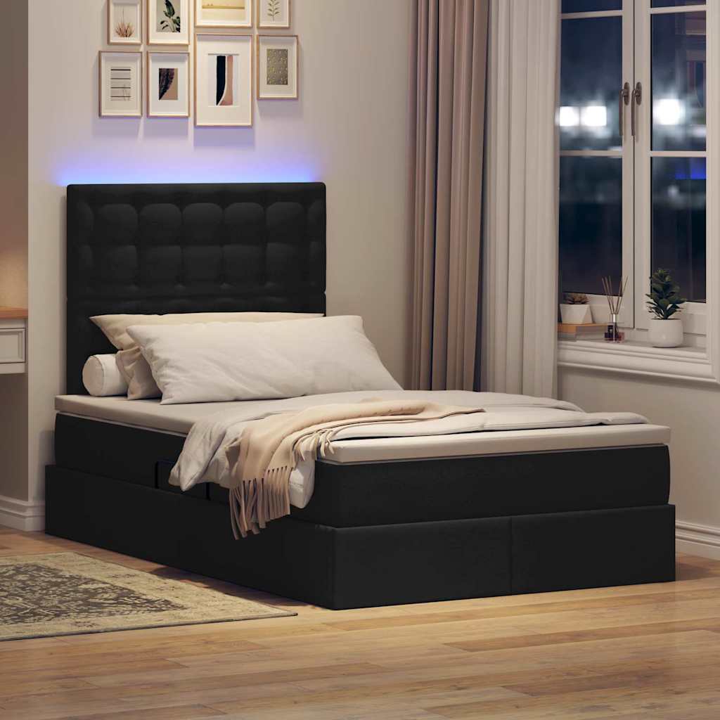 Letto con contenitore e LED Nero 120 x 190 cm Poliestere