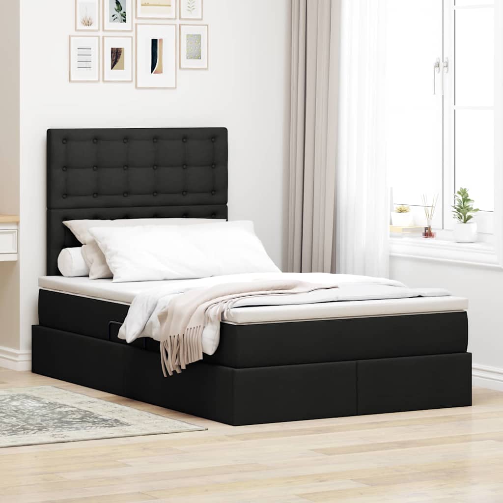 Letto con contenitore e LED Nero 120 x 190 cm Poliestere