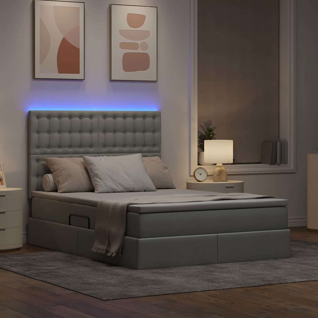Letto con contenitore e LED con led Grigio chiaro 140 x 190 cm