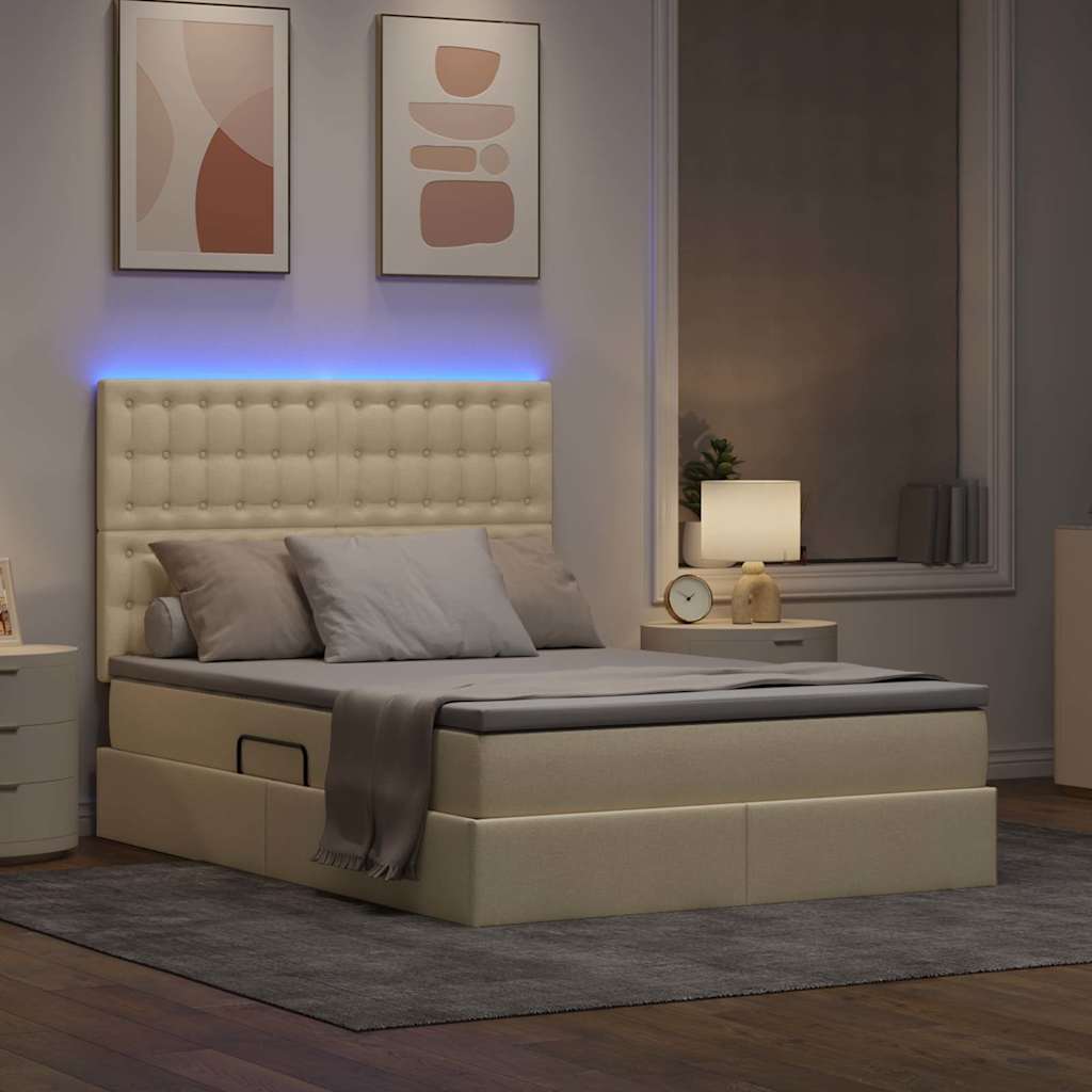 Letto con contenitore e LED Crema 140 x 190 cm Poliestere