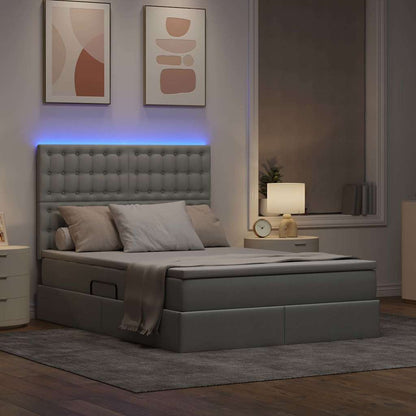 Letto con contenitore e LED con led Grigio chiaro 140 x 200 cm
