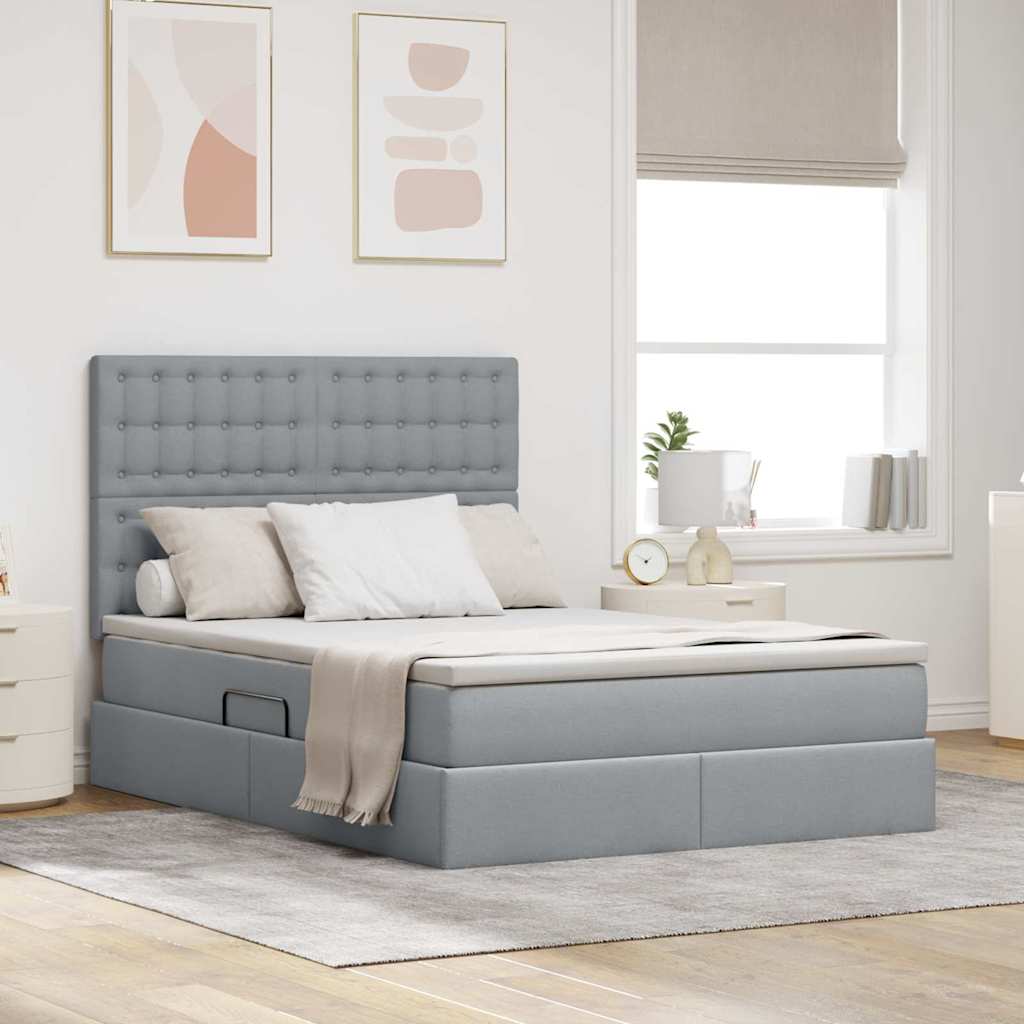 Letto con contenitore e LED con led Grigio chiaro 140 x 200 cm