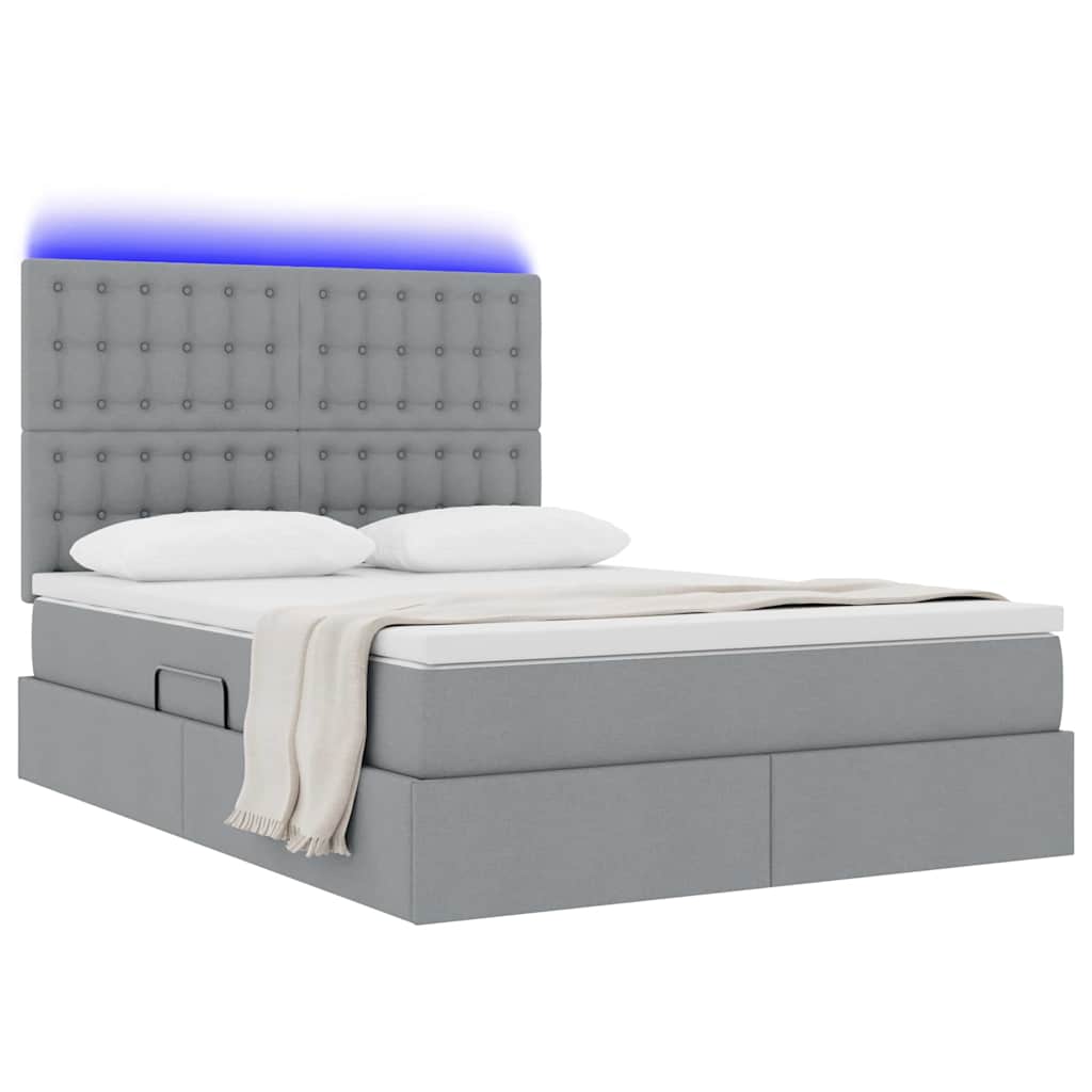 Letto con contenitore e LED con led Grigio chiaro 140 x 200 cm