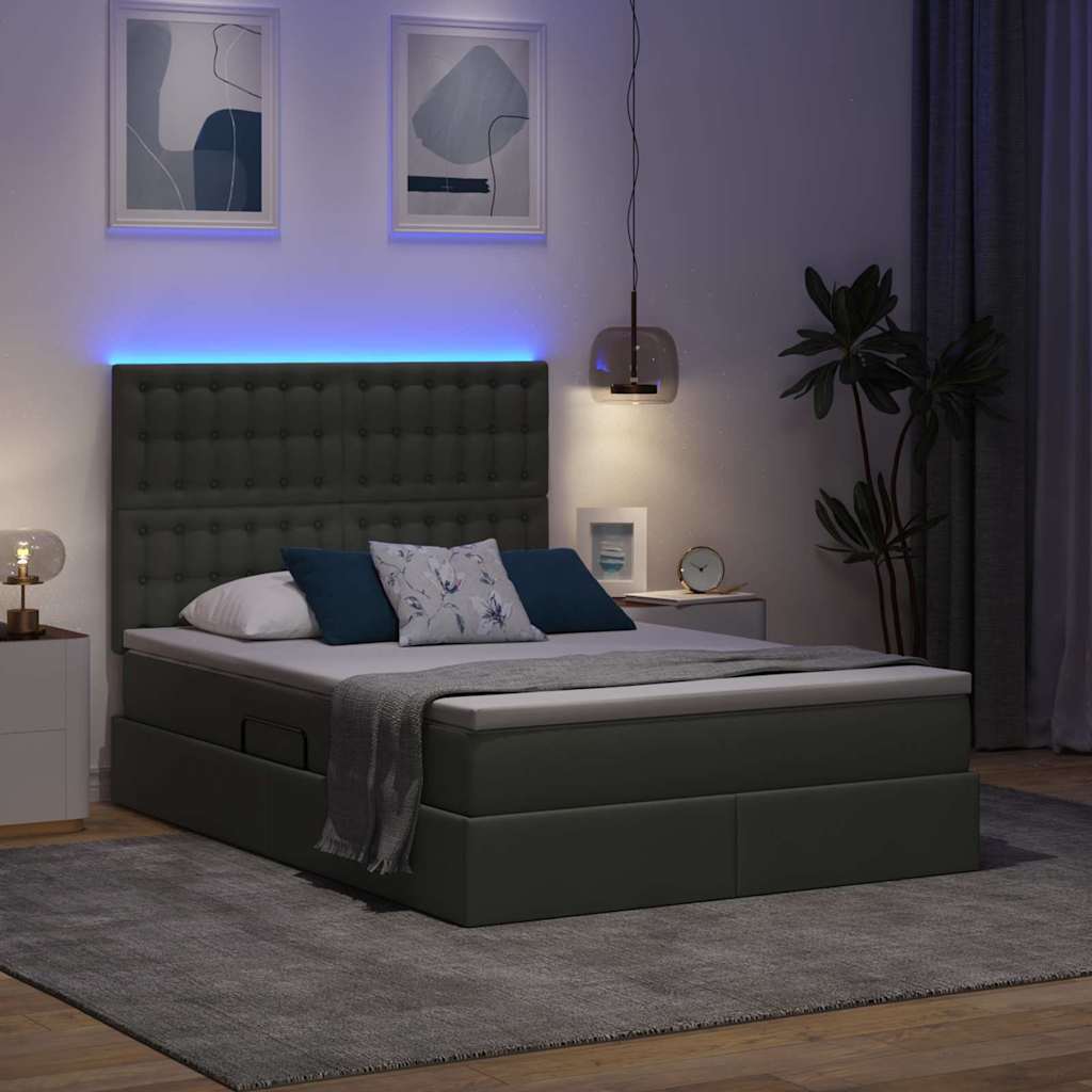 Letto con contenitore e LED con led Grigio scuro 140 x 200 cm
