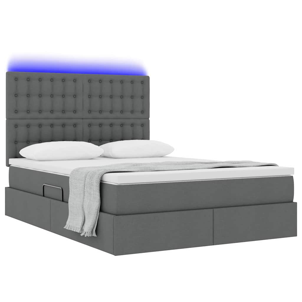 Letto con contenitore e LED con led Grigio scuro 140 x 200 cm