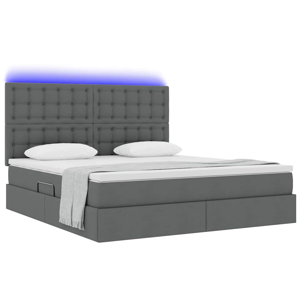 Letto con contenitore e LED con led Grigio scuro 160 x 200 cm