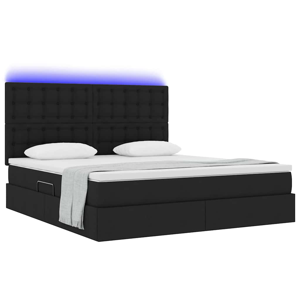 Letto con contenitore e LED Nero 160 x 200 cm Poliestere