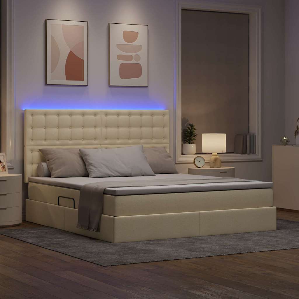 Letto con contenitore e LED Crema 160 x 200 cm Poliestere